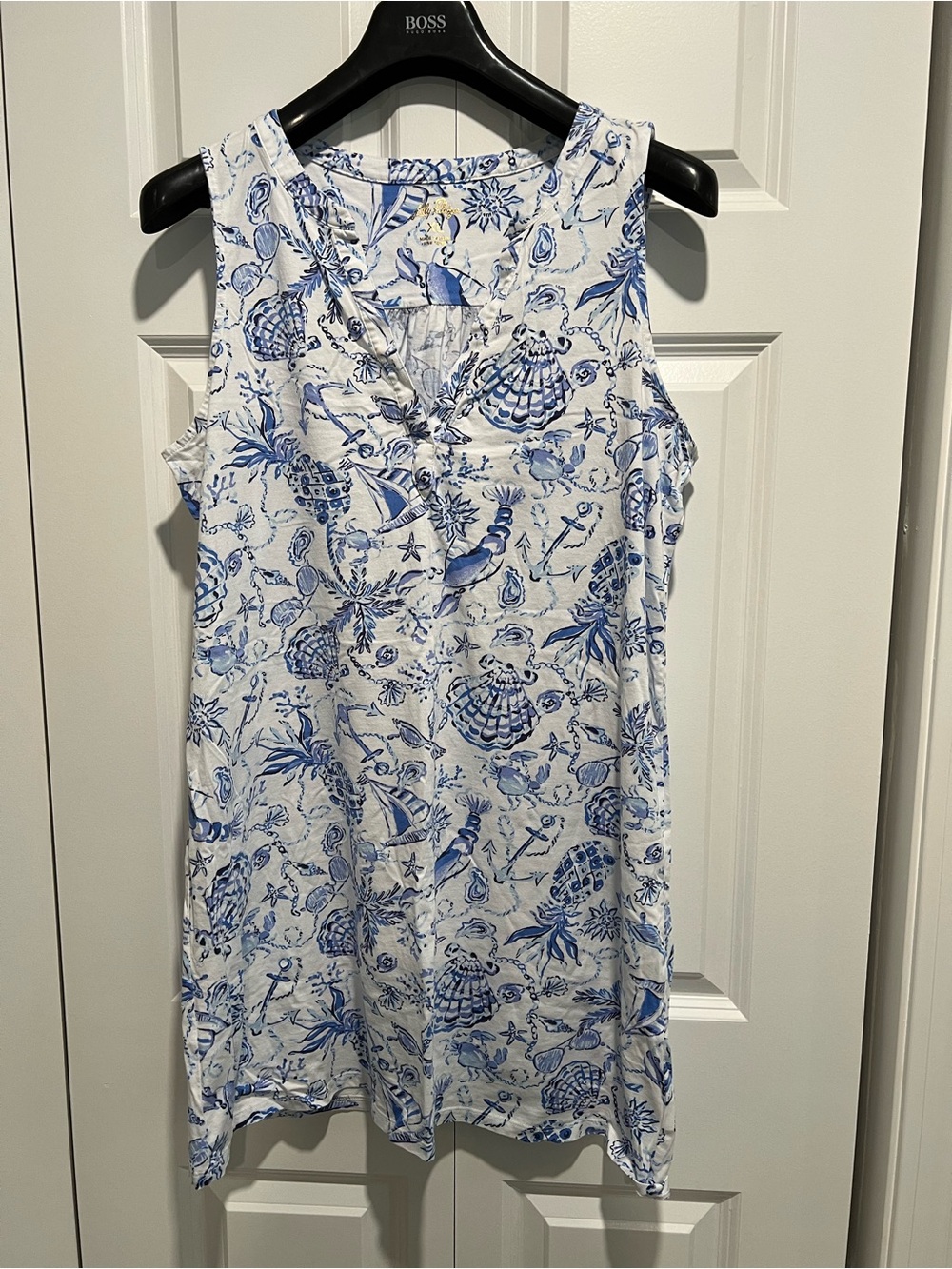 Lilly Pulitzer DEV Dress White & Blue Seashell Print V-Neck Tank Dress